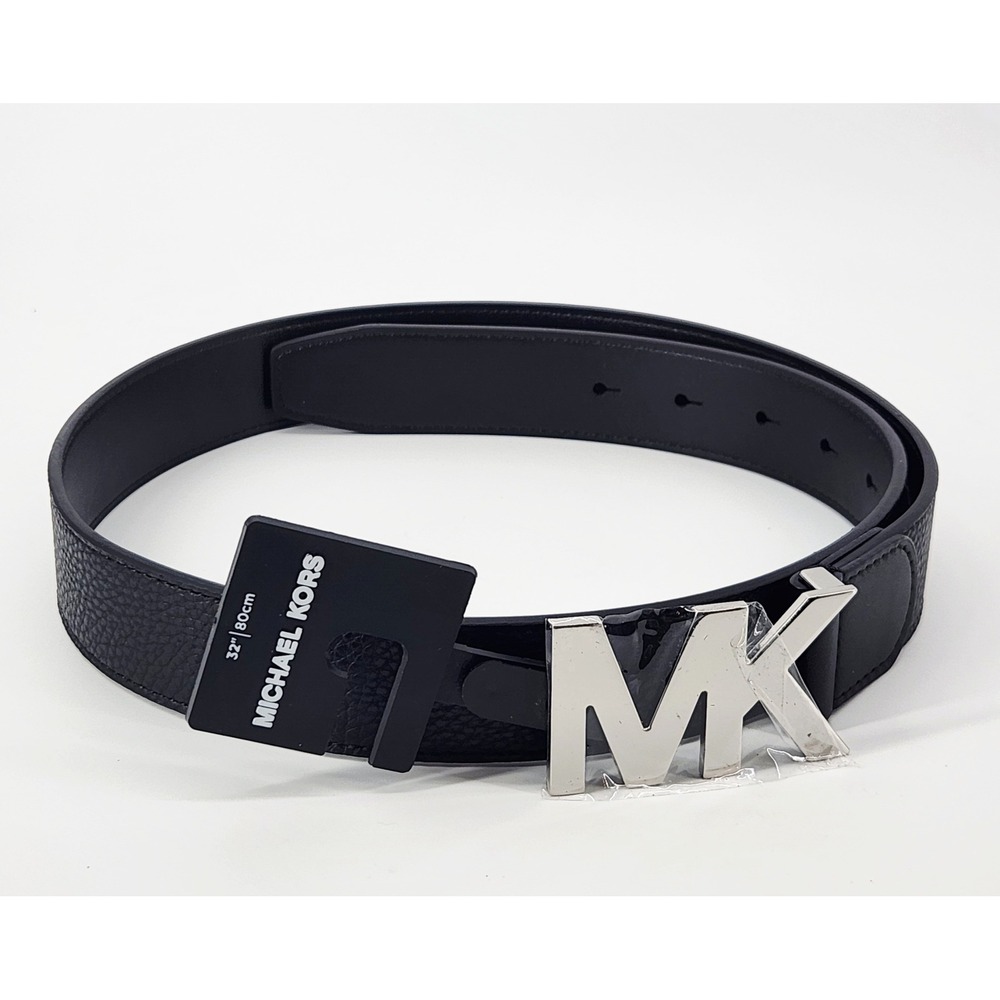Michael Kors Mens 32Lx34mm/w Black Pebbled Leather MK Hardware Belt‎ 86F5LBLY7O